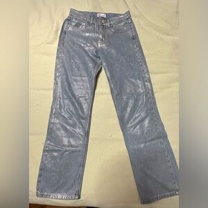 Zara Shimmering Silver Metallic Denim